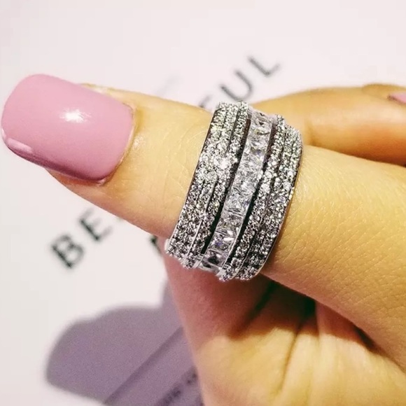 DIAMOND BAND 925 STERLING SILVER RING - Picture 2 of 4